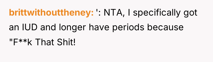brittwithouttheney ': NTA, I specifically got an IUD and longer...