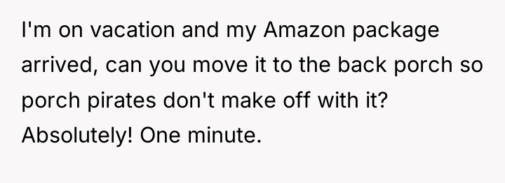 I'm on vacation and my Amazon package arrived, can you...