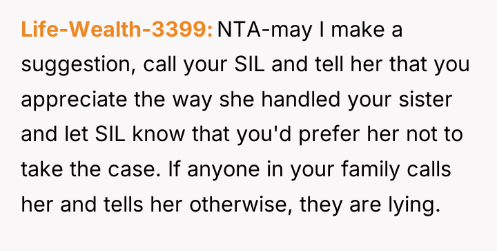 Life-Wealth-3399 NTA-may I make a suggestion, call your SIL and...