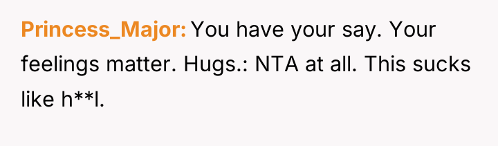 Princess_Major You have your say. Your feelings matter. Hugs.: NTA...