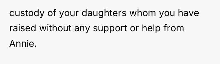 custody of your daughters whom you have raised without any...