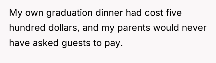 My own graduation dinner had cost five hundred dollars, and...