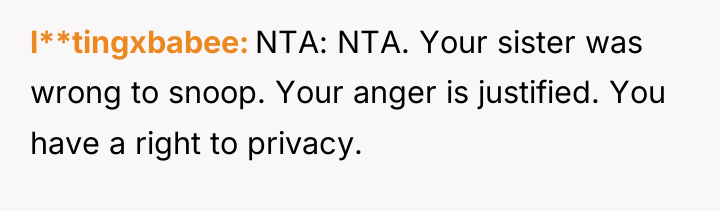 l**tingxbabee NTA: NTA. Your sister was wrong to snoop. Your...