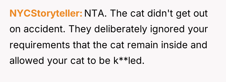 NYCStoryteller NTA. The cat didn't get out on accident. They...