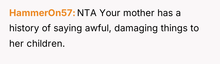 HammerOn57 NTA Your mother has a history of saying awful,...