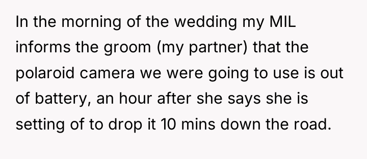 In the morning of the wedding my MIL informs the...