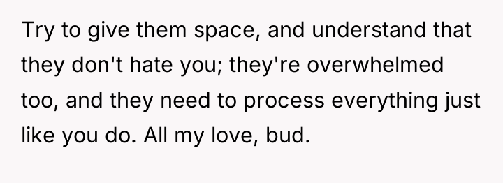 Try to give them space, and understand that they don't...