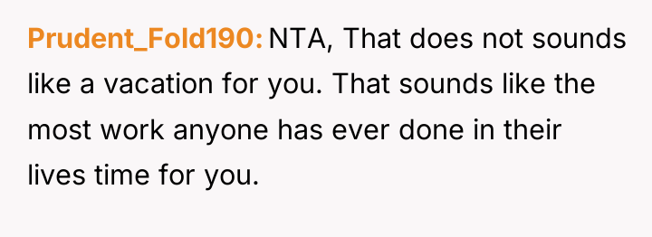 Prudent_Fold190 NTA, That does not sounds like a vacation for...