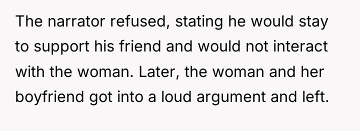 The narrator refused, stating he would stay to support his...