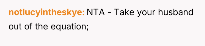 notlucyintheskye NTA - Take your husband out of the equation;