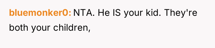 bluemonker0 NTA. He IS your kid. They're both your children,