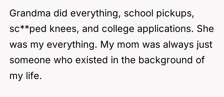 Grandma did everything, school pickups, sc**ped knees, and college applications....