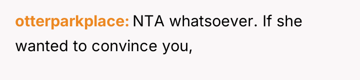 otterparkplace NTA whatsoever. If she wanted to convince you,