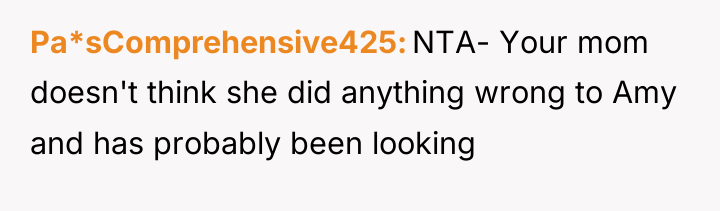Pa*sComprehensive425 NTA- Your mom doesn't think she did anything wrong...
