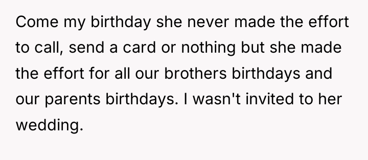 Come my birthday she never made the effort to call,...