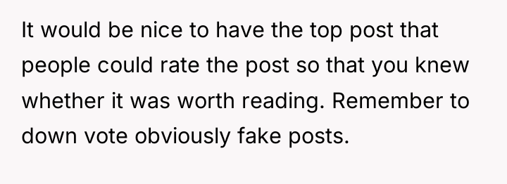 It would be nice to have the top post that...
