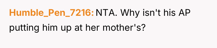 Humble_Pen_7216 NTA. Why isn't his AP putting him up at...