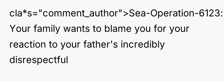 cla*s="comment_author">Sea-Operation-6123: Your family wants to blame you for your reaction...