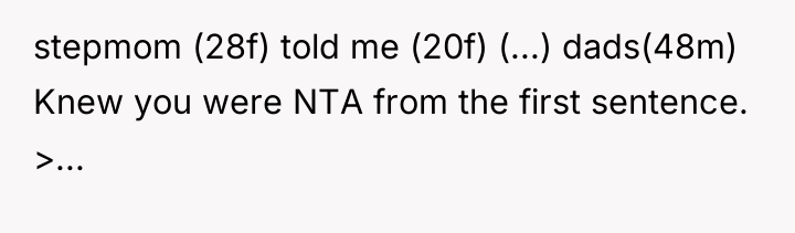 stepmom (28f) told me (20f) (...) dads(48m) Knew you were...