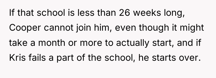 If that school is less than 26 weeks long, Cooper...