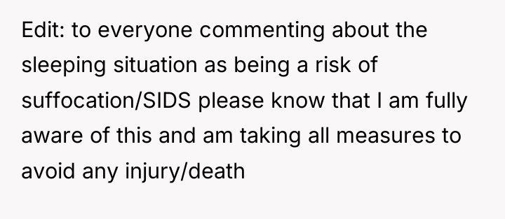 Edit: to everyone commenting about the sleeping situation as being...