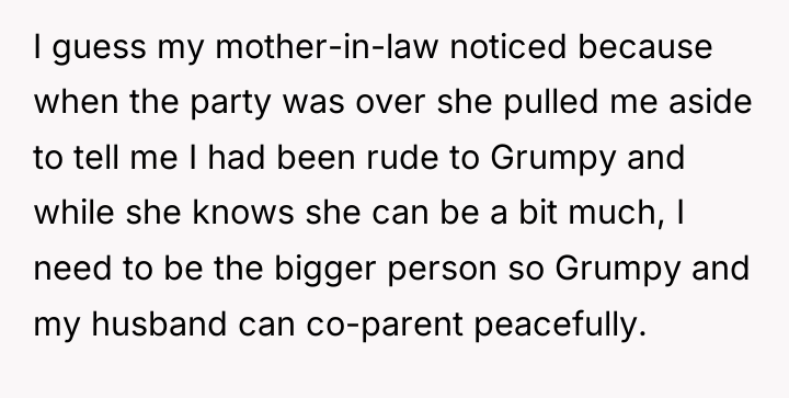 I guess my mother-in-law noticed because when the party was...