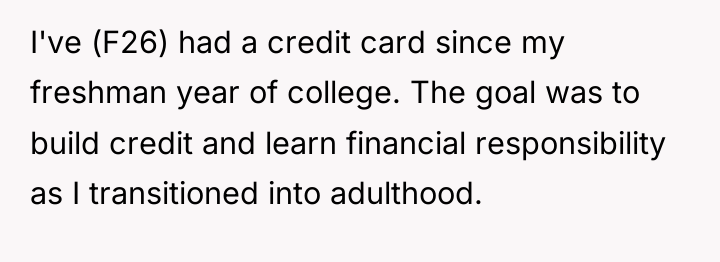 I've (F26) had a credit card since my freshman year...