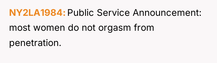NY2LA1984 Public Service Announcement: most women do not orgasm from...