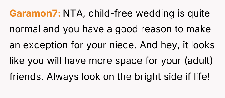 Garamon7 NTA, child-free wedding is quite normal and you have...