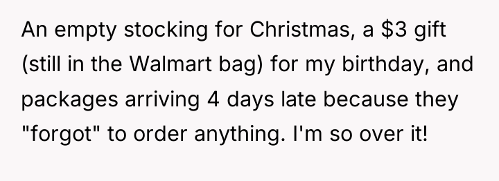 An empty stocking for Christmas, a $3 gift (still in...