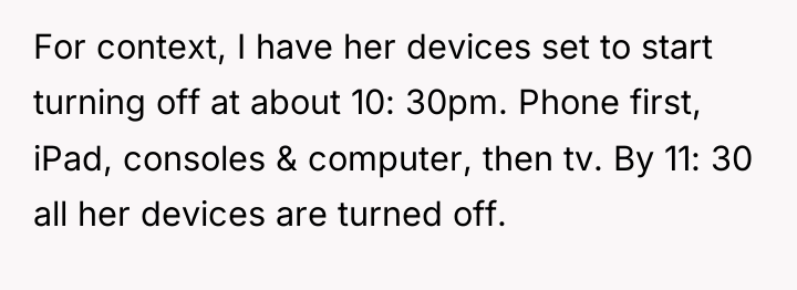 For context, I have her devices set to start turning...