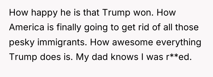 How happy he is that Trump won. How America is...
