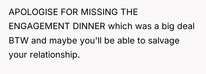APOLOGISE FOR MISSING THE ENGAGEMENT DINNER which was a big...