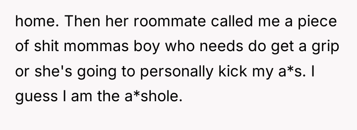 home. Then her roommate called me a piece of shit...