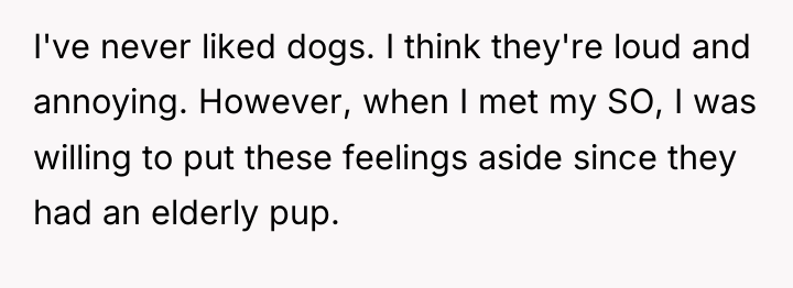I've never liked dogs. I think they're loud and annoying....