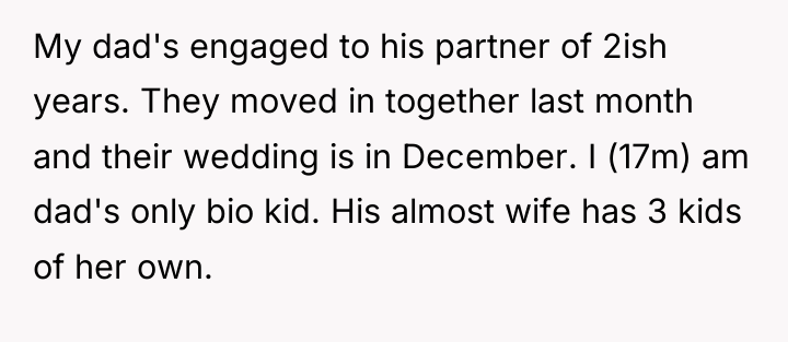My dad's engaged to his partner of 2ish years. They...