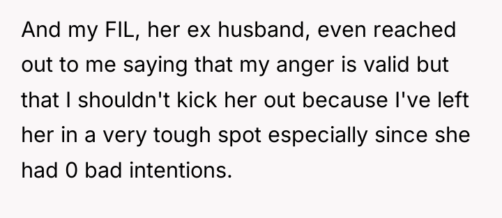 And my FIL, her ex husband, even reached out to...