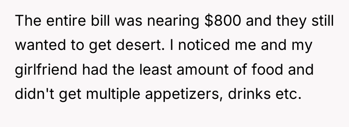 The entire bill was nearing $800 and they still wanted...