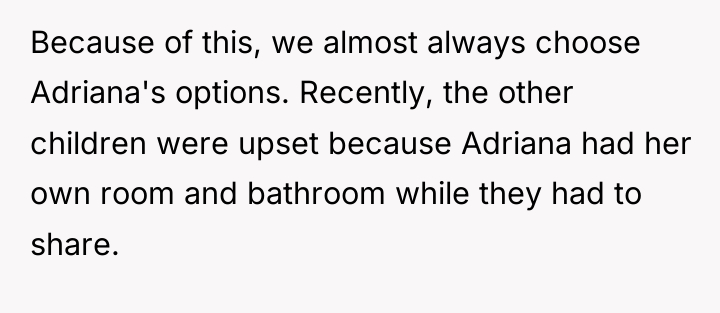 Because of this, we almost always choose Adriana's options. Recently,...