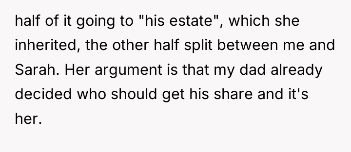 half of it going to "his estate", which she inherited,...