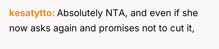 kesatytto Absolutely NTA, and even if she now asks again...