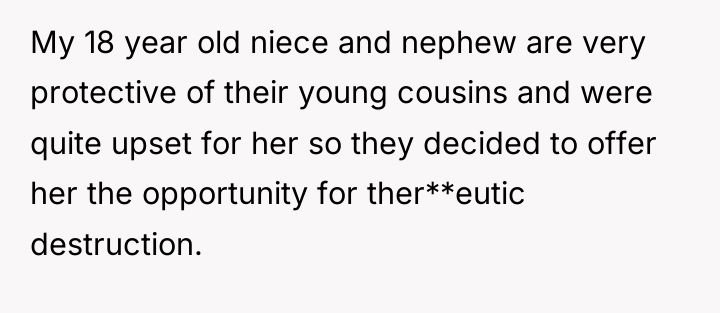 My 18 year old niece and nephew are very protective...