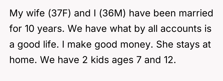 My wife (37F) and I (36M) have been married for...