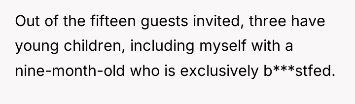 Out of the fifteen guests invited, three have young children,...