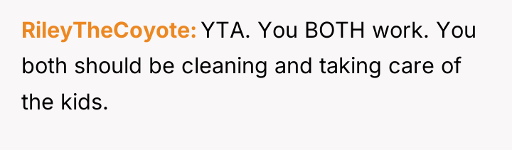 RileyTheCoyote YTA. You BOTH work. You both should be cleaning...