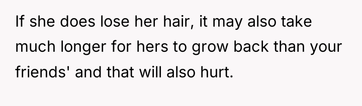 If she does lose her hair, it may also take...