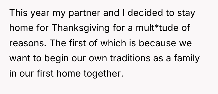 This year my partner and I decided to stay home...