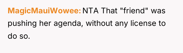 MagicMauiWowee NTA That "friend" was pushing her agenda, without any...