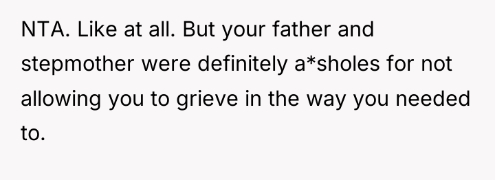 NTA. Like at all. But your father and stepmother were...
