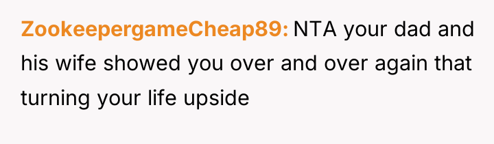 ZookeepergameCheap89 NTA your dad and his wife showed you over...